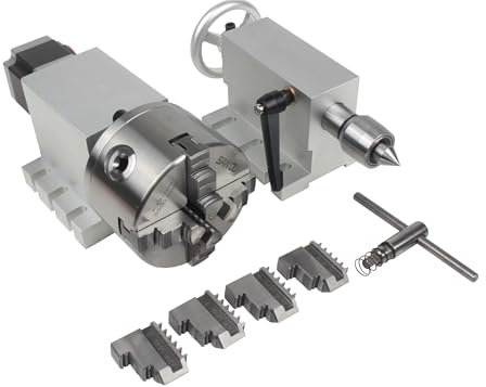 CNC-Fräser, Graviermaschine, rotierend, vierte A-Achse, 4. Achse, Drehtisch, K12–100 mm, 4 Backen, Bohrfutter, Trennkopf, Nema23, 56 mm mit 65 mm Reitstock (100:1)