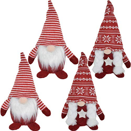 CREOFANT 4 Stück Wichtel Figuren 22 cm · Wichtel mit Bart · Weihnachtswichtel · Wichtel mit Wintermütze · Deko Wichtel aus Filz · Dekoration Zwerg · Weihnachtsdekoration Wichtel