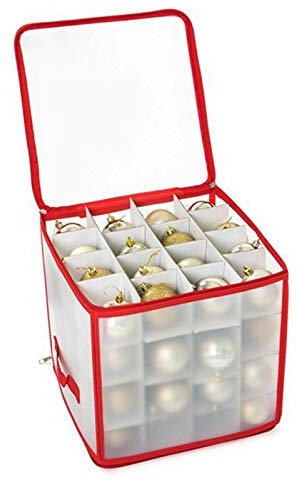 Alecony Weihnachtskugeln Aufbewahrungsbox für 64 Kugeln, Weihnachten Ornament Christbaumkugel Box mit Reißverschluss und Griff, Weihnachtsschmuck Baumschmuck Aufhänger Organisation Aufbewahrung (A)