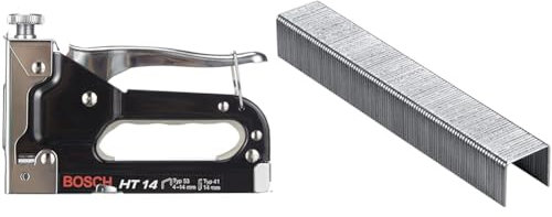Bosch 2609255859 DIY Handtacker HT 14 für Typ 53: 4-14 mm;Typ 41: 14 mm; & Bosch Tackerklammern (Typ 53 Länge 10 mm) (1000 Stück), 1er Pack