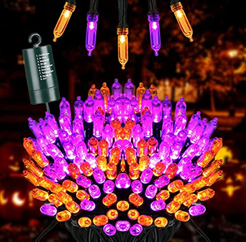 Joomer Orange Lila Halloween Lichterkette Outdoor, 10m 100 LED Lichterkette Außen Batterie, 8 Modi Halloween Deko Outdoor Wasserdicht für Innen​ Außen Garten Party Balkon Treppenhaus Dekoration