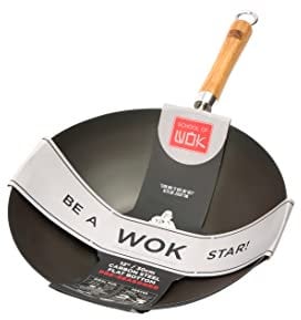School of Wok - 12/30cm Pre-Seasoned Carbon Steel Flat Bottom Wok with Bamboo Handle
