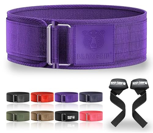 BEAR GRIP - Selbstverriegelnder Gewichthebergürtel, Premium Gewichthebergürtel für Crossfit, Powerlifting, Bodybuilding, Hebegürtel für Männer und Frauen (Lila, M)