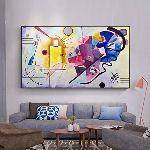 Abstrakte Kandinsky Leinwand Malerei Berühmte Gemälde Rot Gelb Blau Poster Drucken Klassische Wandkunst Bild Für Wohnzimmer Dekor 60x105cm (24x41in) Mit Rahmen
