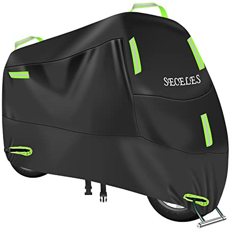 300D Motorrad Abdeckplane Outdoor Motorradabdeckung Winterfest Wasserdichten Oxford Motorradgarage Abdeckplane für Motorrad Roller mit 7 Reflektionsstreifen und 2 Schlossloch (XXXL: 265x95x125cm)