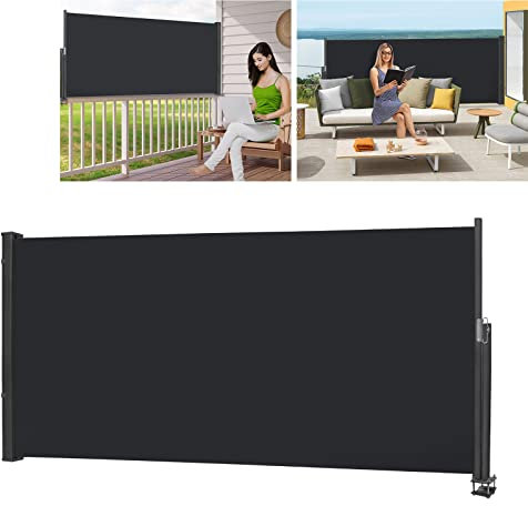 YRHome Seitenmarkise Ausziehbar 140 x 300 cm Sichtschutz Markise Blickdicht Windschutz Gartensichtschutz Seitenwandmarkise Sonnenschutz für Balkon Garten Terrasse Seitenrollo, Anthrazit
