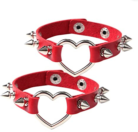 MILAKOO 2 Stk. Lederarmbänder Damen Manschette Herren Punk PU Armband Verstellbarer rot