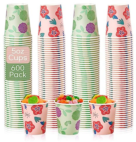 TV TOPVALUE 600 Stück 142 ml Pappbecher, bunte Einweg-Badezimmerbecher, kleine Mundspülbecher, Einweg-Espressotassen für Party, Picknick, Reisen und Veranstaltungen