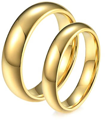 ANAZOZ Partnerringe Wolfram, Trauringe Paarpreis Personalisierte Damen gr.52 und Herren gr.54 Polierter Goldring 4mm 6mm