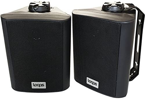 Loops Pair 4 Outdoor Rated Black Stereo Wall Speakers 70W 8 Ohm IP55 Weatherproof