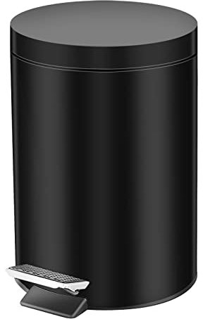 Hahoo Round Stainless Steel Bathroom Bin with Removable Bucket,Pedal and Lid, Bin,20L Black