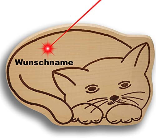 DEKOFANT Frühstücksbrettchen Kinder mit Gravur personalisiert Holz Brett Motiv Katze liegend Frühstücksbrett Kinder ca 29x21x1,5cm