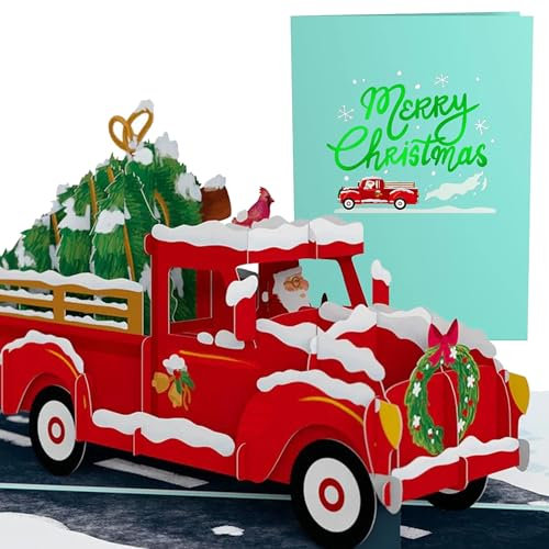 Lovepop® 3D Pop-Up Weihnachtskarte Weihnachten Karte LKW Truck mit Weihnachtsbaum | mit Versteckfach für Geldgeschenke & Gutscheine | inkl. Umschlag | Ausziehbare Notiz