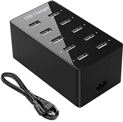 USB Charging Stations, 10 Ports Ladestation, Mehrfach USB Ladegerät Desktop Ladegerät, Handy ladestation Mehrfach für iPhone 12/13/14/15/Samsung S24 Ultra/Xiaomi/iPad/iPod