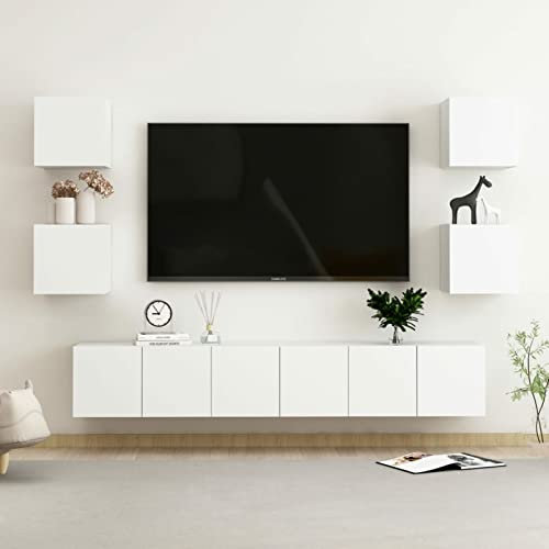 Yongdu 7-TLG. TV-Schrank-Set, Wohnwand Wohnzimmer, Anbauwand Wohnzimmer, Wohnzimmer Wand, Schrankwand Wohnzimmer, Weiß Holzwerkstoff