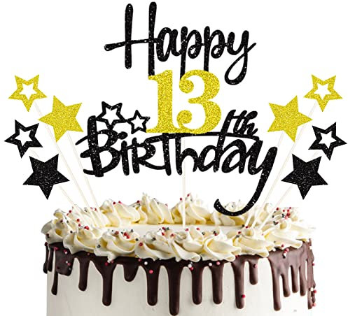 13 Geburtstag Tortendeko Happy 13 Birthday Cake Topper Teenager Tortendeko 13th Kuchen Topper Glitzer Kuchendeko 13 Jahre Cupcake Toppers für Mädchen Junge Kinder 13 Geburtstag Party Dekoration