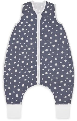 emma & noah Premium Baby Schlafsack mit Füßen Sommer, Bequem & Atmungsaktiv, 100% Bio-Baumwolle, OEKO-TEX Zertifiziert, Flauschig Weich, Bewegungsfreiheit, 0.5 TOG (Punkte Blau, 110 cm)