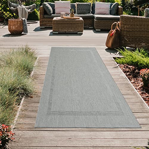 Teppich-Traum Modern-praktischer Teppich mit Bordüre • In- & Outdoor • in grau, 80x200 cm