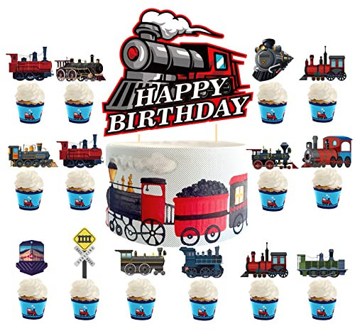 Zug Kuchen Dekorationen 25 Stück - Retro Cake Topper Cupcake Toppers für Partei und Geburtstag - Fahrzeug Thema