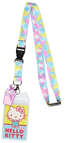 Sanrio Hello Kitty Pastel ID Badge Holder Lanyard w/Kitty Cup Rubber Pendant