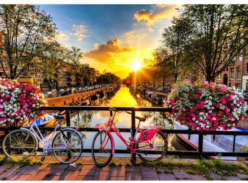 HUADADA Puzzle 1000 Teile, Puzzle für Erwachsene, Impossible Puzzle, Geschicklichkeitsspiel für die ganze Familie,Puzzle Farbenfrohes,Puzzle-Geschenk,Fahrräder in Amsterdam