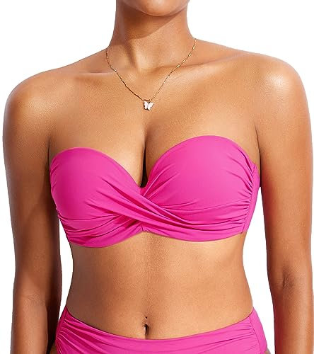 DOBREVA Donna Bikini Top con Ferretto Imbottito Halter Reggiseno a Fascia Sexy Costume da Bagno Viola di Ibisco 5C