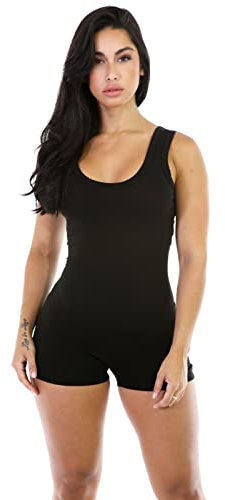 Boolavard Kurzer Strampler, Overall, Trikot, ärmelloses Oberteil, Damen-Stretch-Bluse, Damen-Body (Schwarz, XL)
