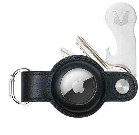 MAGATI Schlüsselanhänger für AirTag mit Einkaufswagenlöser aus Echtleder für 1-7 Schlüssel - Key Organizer Kompatibel mit Apple Airtag Anhänger, Schlüsseletui mit Fundservice - Schwarz