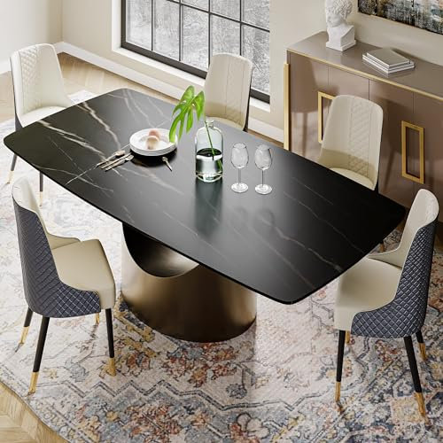 POVISON moderner Esstisch 180 cm für 6 Personen,esstisch schwarz,rechteckiger Esstisch mit mit Bronze Beine aus Karbonstahl,für Küche und Esszimmer,einfache Installation,180 * 90 * 75 cm (ohne Stühle)
