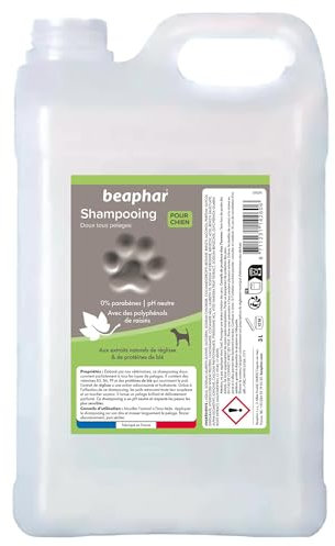 BEAPHAR – Shampoing Premium Doux Tous Pelages pour Chien – Aux extraits naturels de Réglisse & de Protéines de blé – Nourrit, Pelage sain et Brillant – pH Neutre & sans parabens – 3L