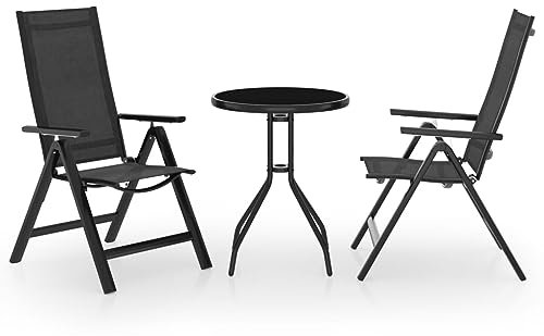 RAUGAJ 3-teiliges Bistro-Set, schwarz und anthrazit, Tisch: