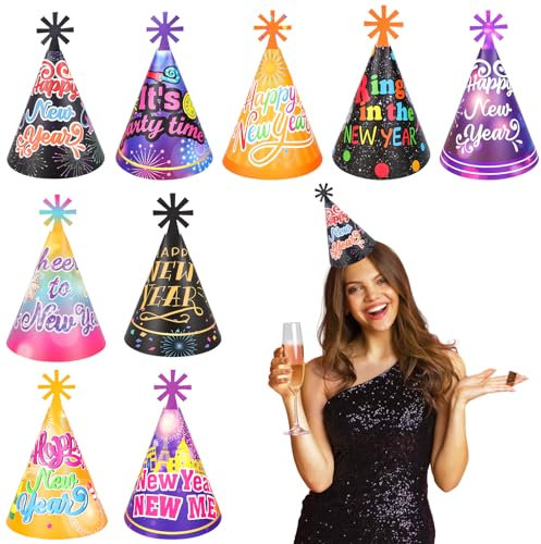 DPKOW Cappellini Capodanno 2026 Cappello Cono Carta Colorato Capodanno Saluti Bomboniere Capodanno per addobbi capodanno 2026 Capodanno Accessori Capodanno, 18 Pezzi