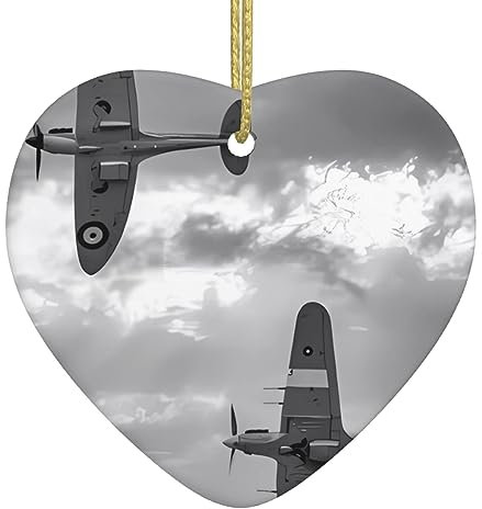 World War Aircraft Airplane Print Personalised Christmas Bauble, Ceramic Christmas Hanging Ornament, Christmas Tree Decoration For Boyfriend Girlfriend Wife Xmas Gifts