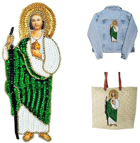 San Judas Tadeo Pailletten-Aufnäher, kann auf Mützen und Kleider, Jacken, Taschen oder jeden anderen Stoff genäht oder geklebt werden – Saint Jude Pailletten-Patch, San Judas Verzierung Patch