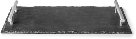 Lacor - 61231 - Plateau en Ardoise, Bande Ardoise Noire, Ardoise 100% Naturelle, Poignées en Acier Inoxydable, Fonctionnel et Polyvalent, Facile à Nettoyer, Dimensions: 45.5x30 cm