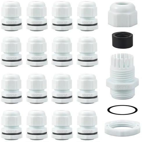 20 Pezzi Pressacavi Impermeabili M20x1.5, Connettori Pressacavi PG13.5, Pressacavi Elettrici Impermeabili IP68, Passacavo con Controdado, Ø6-12mm, per Casa, Giardino, Illuminazione Esterni