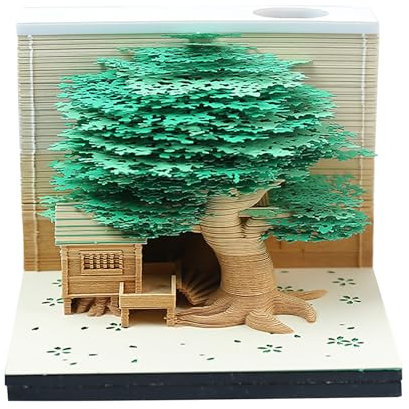 3D kalender Abreißen,3D-Notizblock mit Licht und Stifthalter,2024 Tischkalender-Notizblock, DIY-Notizen, 3D-Haftnotizen, 3D-Kunstkalender,kreatives Papierskulptur-Bastel-DIY-Geschenk (Groente)