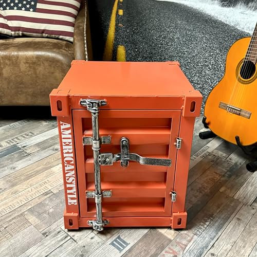 American Style Table Basse De Style Industriel Container Casier De Fer Table en Métal Table De Chevet 1 Porte Deco (Orange)