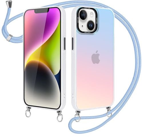 Xylota Handykette für iPhone 14/iPhone 13 6.1 '' Hülle mit Band, Bunt Matt Silikon Handyhülle Bumper Case mit Kette Kordel Schlüsselband, TPU Stoßfeste Schutzhülle für iPhone 13 zum Umhängen, Blau