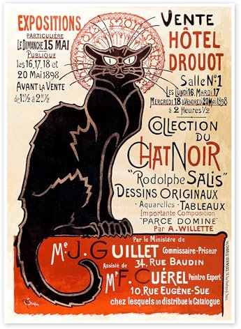 Chat Noir, 1896 Poster von Théophile-Alexandre Steinlen 70 x 90 cm Beige Jugendstil Wanddeko