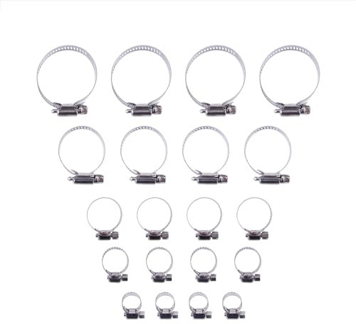 LUXERAD 20 Stück 6-51mm Schlauchschellen (0.23-0.47inch/0.51-0.75inch/0.63-0.99inch/0.83-1.5inch/1.06-2inch) verstellbare 304 Edelstahl Rohrschellen für Trockner, Lüftungskanäle, Autoschläuche