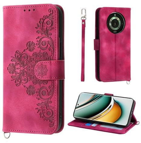 Auslbin Funda Realme 11 Pro 5G 6.7, Ranura de 5 Tarjetas para Realme 11 Pro / RMX3771 Movil Protectora de Cuero PU Estilo Vintage Flower Carcasa, Rojo