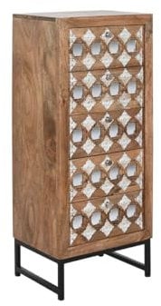 Home ESPRIT Kommode, Braun, Schwarz, Silber, Mangoholz, indischer Spiegel, 45 x 35 x 105 cm