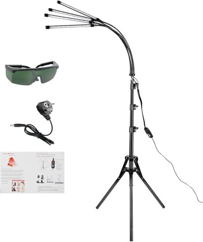 Rotlichtlampe mit Stand,660nm & 850nm Infrarotlampe Wärmelampe 4 Köpfe Infrarot Lichttherapie für Schmerzlinderung