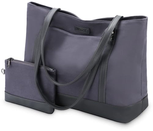 VASCHY Laptop Handtasche Damen, Groß Wasserdicht 15.6 Zoll Laptop Tasche Arbeitstasche Elegante Shopper Tote Bag für Business Büro Schule Einkauf Arbeit Reisen mit Gepäckband Grau