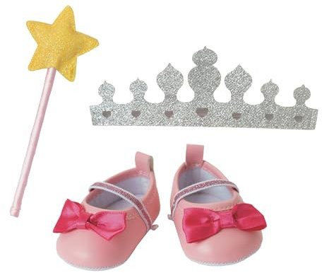Heless 430 - Puppenzubehör im Design Prinzessin Lillifee, 3-teiliges Accessoire Set mit Ballerinas, Glitzerkrone und Zauberstab für Puppen und Kuscheltiere der Größe 35-45 cm