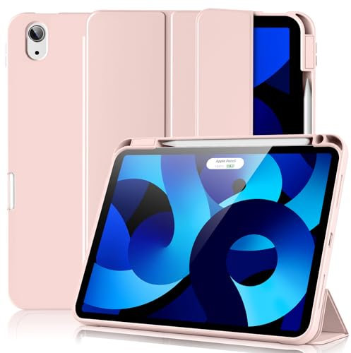 IAMHKO Hülle für iPad Air 11 Zoll (M3/M2 2025/2024), iPad Air 5/4 Generation (2022/2020) 10,9 Zoll mit Stifthalter, Ständer Schutzhülle Unterstützt 2. Gen iPencil Aufladen, Auto Sleep/Wake (Rosa)