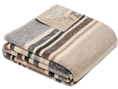 Ibena Kumba Decke 150 x 200 cm - Baumwollmix, weich, warm & waschbar, Kuscheldecke gestreift beige grau