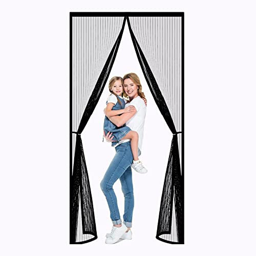 Mosquitera para puertas 170 x 225 cm, cortina de malla antiinsectos, cierre automático, manos libres, para balcón, corredera, sala de estar, habitación infantil, color negro A