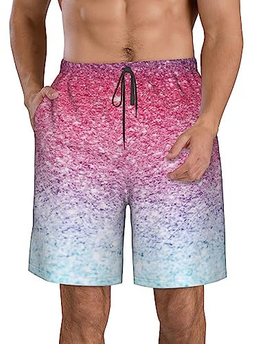 JRBWTDBW Short de bain pour homme bleu, rose et violet aux couleurs pastel avec poches zippées - Short de plage extensible - Doublure en maille respirante - Séchage rapide, blanc, L/4XL